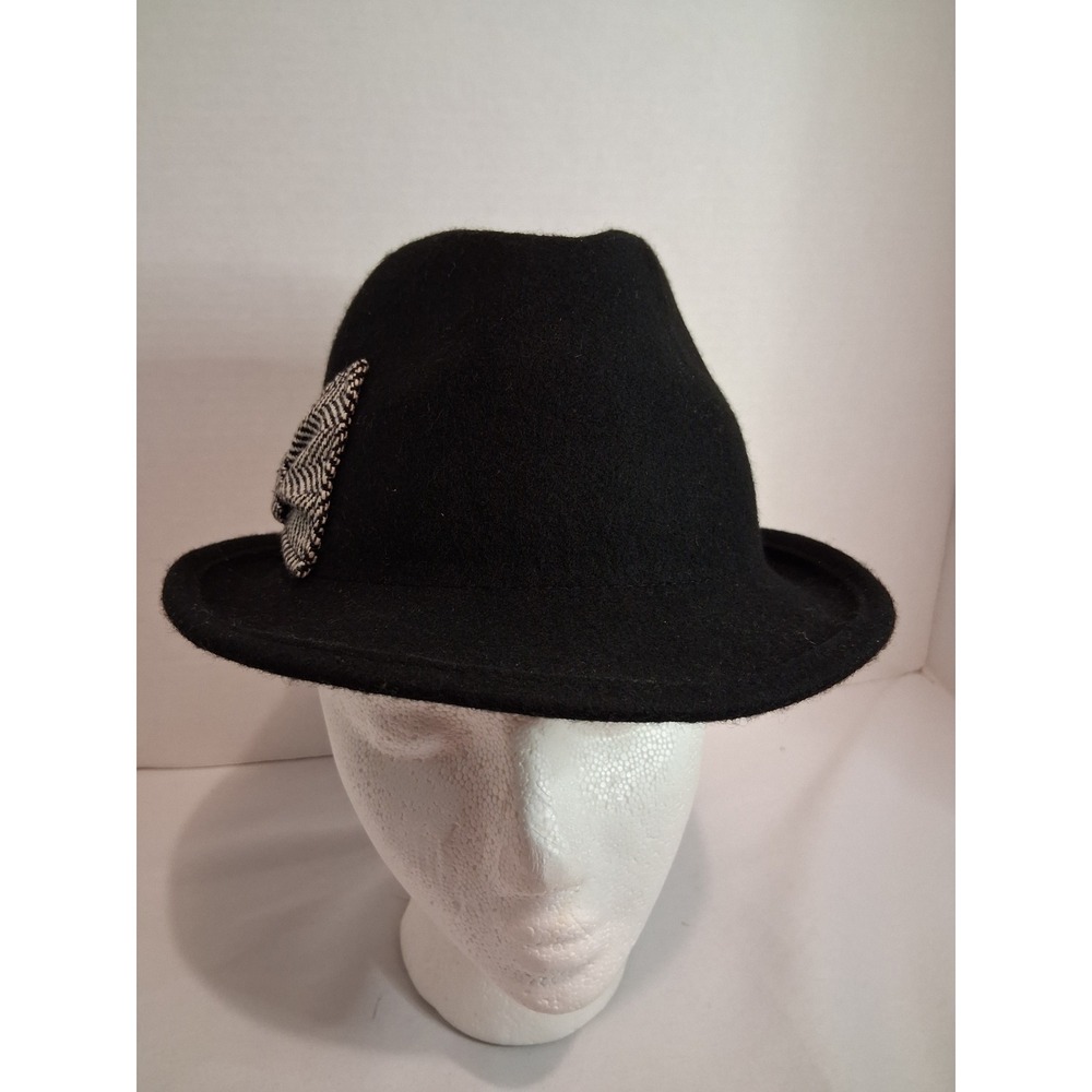 Mossimo Supply Co Black 100% Wool Fedora Hat with Herringbone Bow Accent NWT